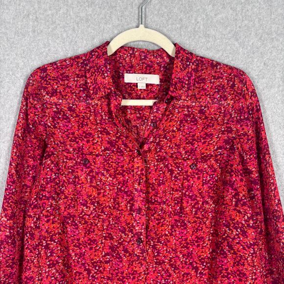 LOFT Top Small Floral Utility Sheer Popover Blouse Maximalist Loud Career Church - Picture 2 of 13